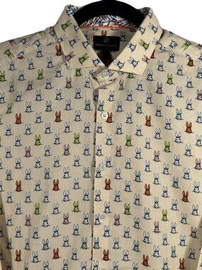 Simon Carter London Mens 40 Slim Fit Bunny Rabbit Print Cotton Button Up Shirt